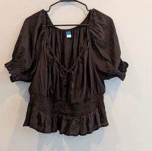 Old Navy Black Smocked Peasant Blouse Women’s XL Coquette Cottagecore Goth Girly